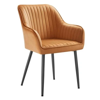 Abbildung von SONGMICS Esszimmerstuhll, 2er Set, Küchenstuhl, Sessel, Samt, Polsterstuhl mit Armlehnen, Loungesessel, bis 120 kg belastbar, Metallbeine, für Esszimmer, Küche, karamellbraun tintenschwarz LDC087K12