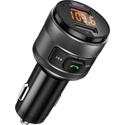Abbildung von Bluetooth FM Transmitter, Vorstik QC3.0 KFZ Wireless Radio Adapter mit 2 USB Ladegerät &amp; Stick Mikrofon Telefonieren Freisprechfunktion LED Display für iOS und Android Geräte