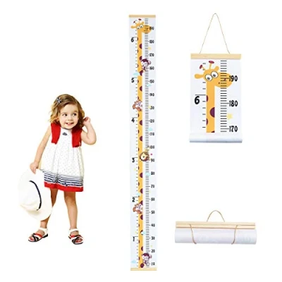 Abbildung von Surplex Messlatte Kinder Wachstum Aufrollbare Wandbehang Höhenmesser Abnehmbare Leinwand Messleite Lineal für Baby Kinderzimmer Schlafzimmer Wanddekoration Outivity Holz Giraffe