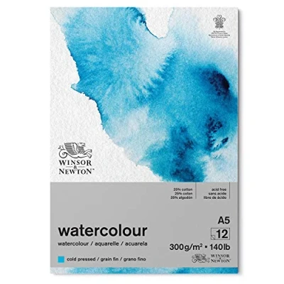 Abbildung von Winsor &amp; Newton 6667008 Aquarellpapier, Mischung von 25% Baumwolle und Zellulosefasern hergestellt, helles natürliches weiße, DIN A5 12 Blatt Classic, 300g/m²