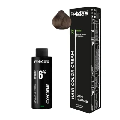 Abbildung von Femmas Haarfarbe Set Mittelblond Gold 7.3 I Hair Color Cream 100ml + Oxycreme 6% Permanente Haar Coloration Entwickler Schonend &amp; langanhaltend Salon für Zuhause