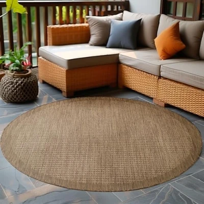 Abbildung von Carpetsale24 In &amp; Outdoor Teppich Wetterfest 120 cm Rund Einfarbig Braun Waschbar, Wasserfest, Pflegeleicht und Flachgewebe Ideal für Balkon, Garten, Terrasse als Küchenteppich