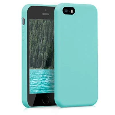 Abbildung von kwmobile Hülle kompatibel mit Apple iPhone SE (1.Gen 2016) / 5 5S Silikon Handy Case Handyhülle weiche Oberfläche kabelloses Laden Mintgrün