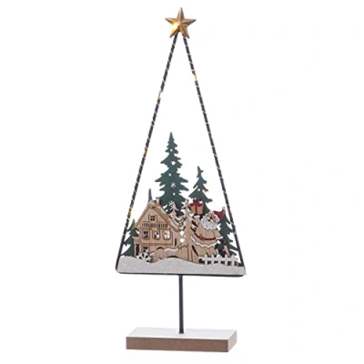 Abbildung von MARELIDA LED Dekoleuchte Dekoobjekt Holz 10 warmweiße H: 33cm Batteriebetrieb (Santa)