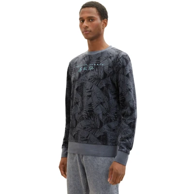 Abbildung von TOM Tailor MIT Alloverprint Sweatshirt, Herren, Größe: Large, Navy tonal big leaf design