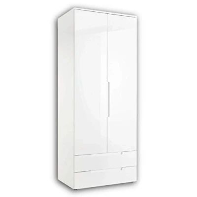 Abbildung von Stella Trading SPICE Eleganter Kleiderschrank mit viel Stauraum Vielseitiger Drehtürenschrank in Weiß hochglanz 84 x 208 57 cm (B/H/T)