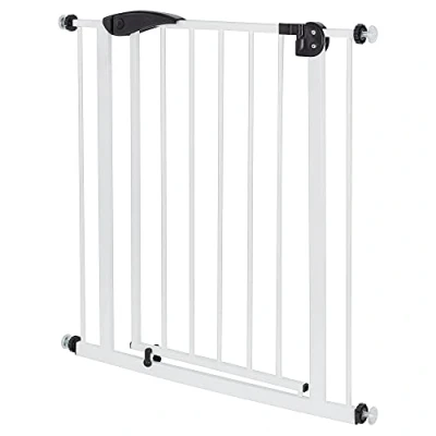 Abbildung von ECD Germany Türschutzgitter Treppenschutzgitter ohne Bohren mit Selbstschließend und Metall Gitter, Absperrgitter Weiß beidseitig schwenkbar 75 85 cm Türgitter