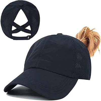 Abbildung von Pferdeschwanz Baseballkappe Damen Sommer Einstellbare Schnell trocknende Masche Atmungsaktiv Baseballmütze Unisex Criss Cross Hüte Sport Mütze (Tibetanisches blau)