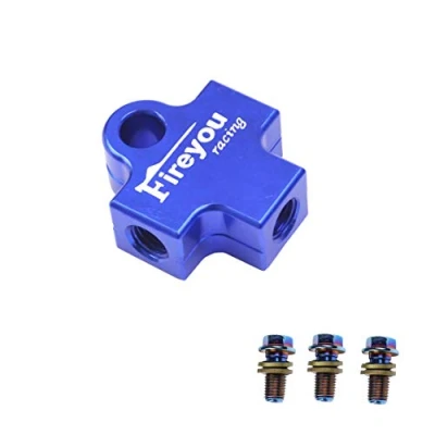 Abbildung von AVT Bremsschlauchverbinder Adapter 3 Way Motorrad Hydraulikleitung Connect T Stück Kupplungsschläuche Adapterhalterung M10 Banjo Oil Link (Blau)