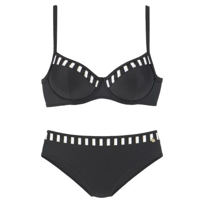 Abbildung von Lascana SET Bikini, Damen, Größe: 36xE, Schwarz weiß goldfarben