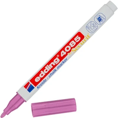 Abbildung von edding 4085 Kreidemarker pink metallic 1 Kreidestift Rundspitze 2 mm dünner für Tafel abwischbar zum Beschriften von Fenster, Glas, Spiegel Tafelstift mit deckenden Farben