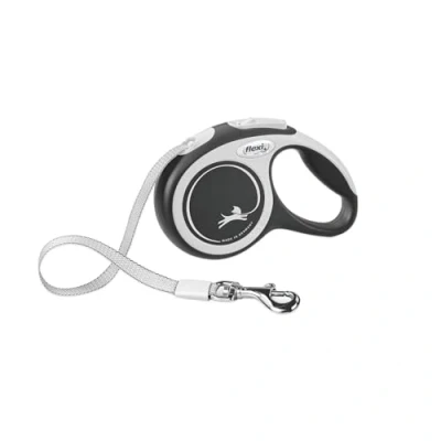 Abbildung von FLEXI New Comfort einziehbare Hundeleine (Klebeband), ergonomisch, langlebig und verhedderungsfrei, für Hunde bis zu 11,8 kg, 3 m, Größe XS, Grau/Schwarz