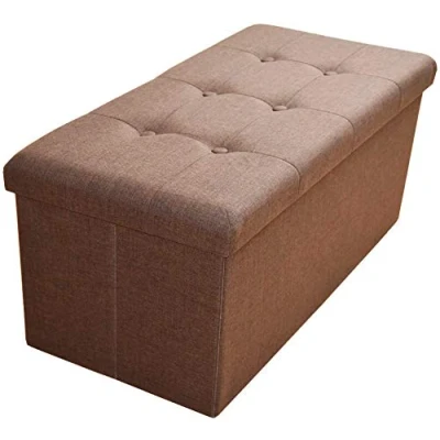 Abbildung von Natsen Sitzbank mit Stauraum Leinen Sitzhocker, Faltbare Fußbank Sitztruhe, belastbar bis 300kg, 76 * 38 38cm,Dark Brown