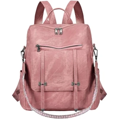 Abbildung von Leathario Rucksakck Damen Wasserdicht,Veganes Leder Cityrucksack,Rucksackhandtasche Mittelgroß, Diebstahlsich Tagesrucksack für Büro,Pendeln,Arbeit,Leicht Elegant Backpack Women Groß Reise,Pink
