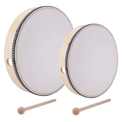 Abbildung von Lawei 2 Stück Handtrommel mit Schlägel 25,5 cm &amp; 20 Percussion Trommel für Kinder Rahmen Tamburin Party Pädagogisches Spielzeug