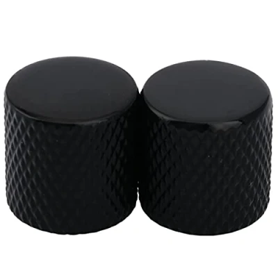 Abbildung von Musiclily Pro Metrische Stahl Gitarren Knöpfe Potiknöpfe Flache Oberfläche Dome Knobs für Import Telecaster E Gitarre/Precision Bass, Schwarz (2er Set)
