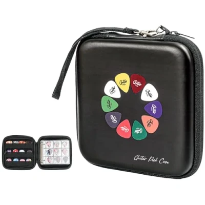 Abbildung von ProCase Guitar Pick Harteschale Aufbewahrungsbox, 84 Taschen Sammelbuch Halterung für Plektrum Sammler Schwarz