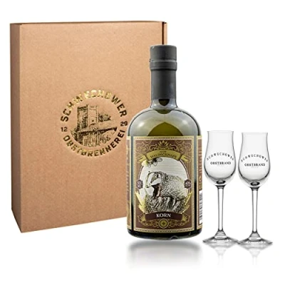Abbildung von KORN 0.5l (40% Vol) Waldkorn Kornbrand Geschenk + Gläser 1229 Waldschnaps Geschenkverpackung