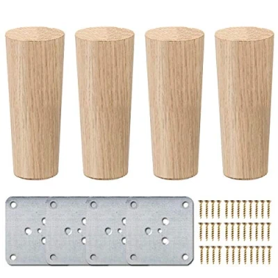 Abbildung von La Vane 8cm Holz Tischbeine, 4 Stück Massivholz Konisch Ersatz Möbelfüße Möbelbeine mit Montageplatten &amp; Schrauben für Sofa Bett Schrank Couch Stuhl