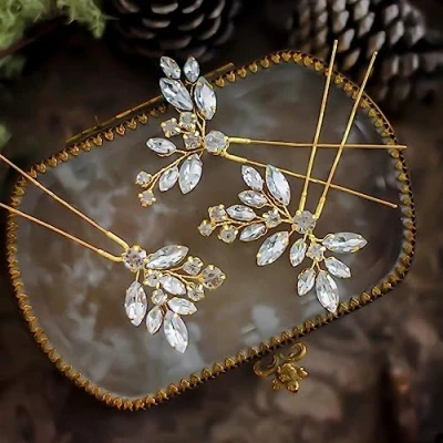 Abbildung von Cubahop Braut Haarnadeln, Kristall Haarteile, Hochzeits Haarschmuck, Haarspangen für Frauen und Mädchen (Gold)