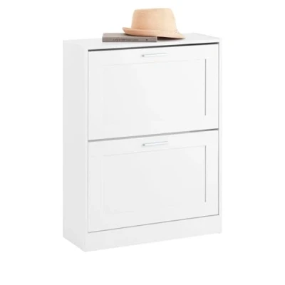 Abbildung von SoBuy Schuhkipper Schuhablage Schuhschrank mit 2 Klappen Schuhregal schmal Schuhkommode Weiß BHT ca. 60x80x25cm FSR137 W