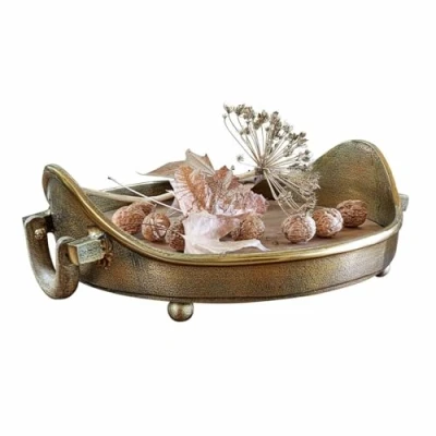 Abbildung von Loberon Tablett Louvil, Serviertablett aus elegantem Materialmix, seitliche Griffe, dekoratives Tischaccessoire, Küchenaccessoire, Tischdekoration, Aluminium, Mangoholz, antikmessing