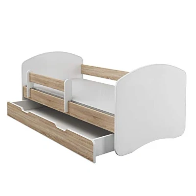 Abbildung von Kinderbett Jugendbett mit einer Schublade und Matratze Weiß ACMA II (160x80 cm + Schublade, Eiche Sonoma)