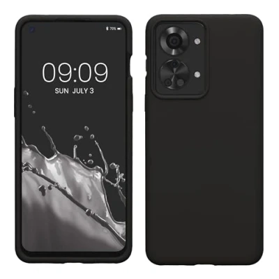 Abbildung von kwmobile Hülle kompatibel mit OnePlus Nord 2T 5G Silikon Handy Case Handyhülle weiche Oberfläche kabelloses Laden Schwarz matt