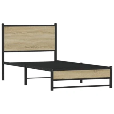 Abbildung von vidaXL Bettgestell, Metallbett Bett mit Kopfteil, Bettrahmen Lattenrost, Einzelbett für Schlafzimmer, Metall Sonoma Eiche 90x200cm