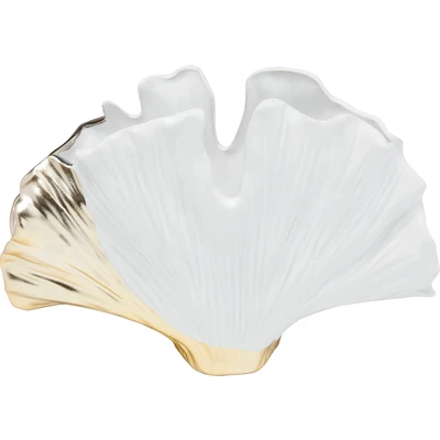 Abbildung von Kare Design Vase Gingko Elegance, Weiß/Gold, Steinzeug, Glamour, Dekorationsvase, Blumenvase, Tischvase für Wohnzimmer, Flur, Schlafzimmer, 18x26x9 cm (H/B/T)