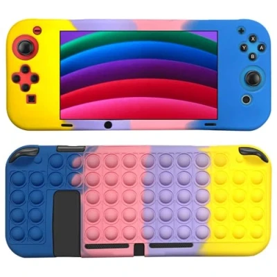 Abbildung von SDTEK Hülle Für Nintendo Switch, Bubble Fidget Pop Weiche Handyhülle Silikon Schutzhülle (Regenbogen)