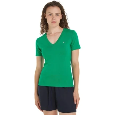 Abbildung von Tommy Hilfiger NEW SLIM CODY V NECK Tshirt basic, Damen, Größe: XXS, Olympic green