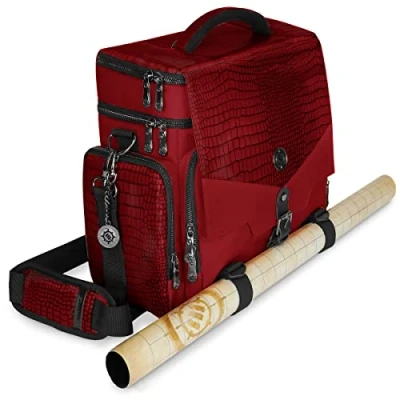 Abbildung von ENHANCE Tabletop RPG Tasche des Abenteurers, Sammleredition DND mit Miniaturen Aufbewahrung, Mattenhalter, Würfel und Token Taschen, passend für 4 8 Bücher (Drachen Rot)