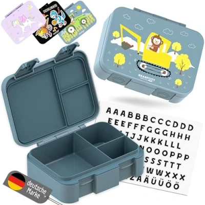 Abbildung von BEARFOOT Lunchbox Brotdose mit Fächern, auslaufsicher Bagger blau 650ml, PP, ABS, Silikon, Kindergarten und Schule Mädchen Jungen, Vesperbox, Snackbox
