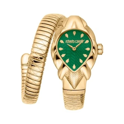 Abbildung von Goldene Schlange mit grünem Zifferblatt Edelstahl Uhr