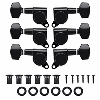 Abbildung von Dilwe Gitarre Tuning Pegs 3L 3R, 6 in Line Gitarren Locking Tuners Set geschlossenen Tuner Legierung Square Mechaniken für Telecaster E schwarz