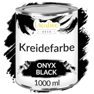 Abbildung von Creative Deco Onyx Schwarz Kreidefarbe Für Möbel 1000 ml Möbellack, Möbelfarbe Landhaus, Vintage Stil, Decoupage, Renovierung Matt Abwaschbar Wisch Effekt Gradient möglich