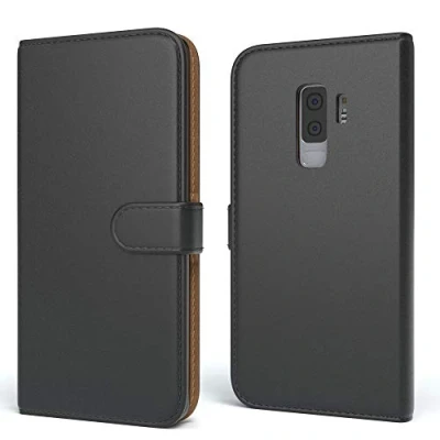 Abbildung von EAZY CASE Tasche kompatibel mit Samsung Galaxy S9 Plus Schutzhülle Standfunktion Klapphülle Bookstyle, Handytasche Handyhülle Magnetverschluss und Kartenfach, Kunstleder, Schwarz