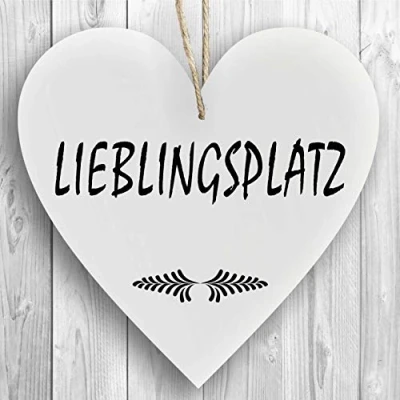 Abbildung von Herzschild Holzherz Holzschild 16 x cm Lieblingsplatz weiß Dekoschild Wandschild Schild Holz Geschenk