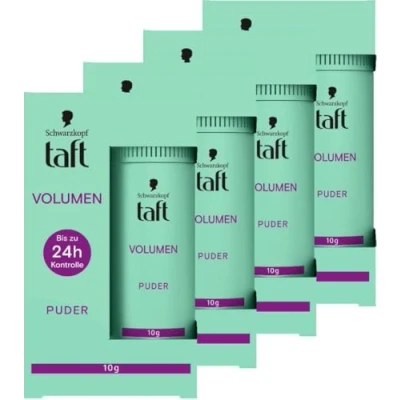 Abbildung von Schwarzkopf Taft Haarstyling Puder Volumen (4x 10g), Haarpuder für voller aussehendes Haar, bis zu 50 Anwendungen, veganes, Styling