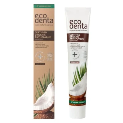 Abbildung von Ecodenta Zahnpasta Ohne Fluorid Anti Plaque Zertifizierte Organische Toothpaste 75ml Mit Natürlichen Inhaltsstoffe Kokosnussöl Aloe Vera Saft Xylitol Ätherisches Pfefferminzöl