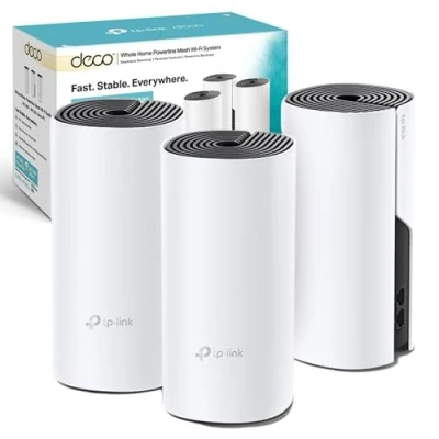 Abbildung von TP Link Deco P9 Whole Home Powerline Mesh Wi Fi System, Up to 6000 Sq ft Coverage, Dual Band AC1200+HomePlug AV1000, Gigabit Ports, Compatible with Amazon Echo/Alexa, Limited Walls Impact, Pack of 3