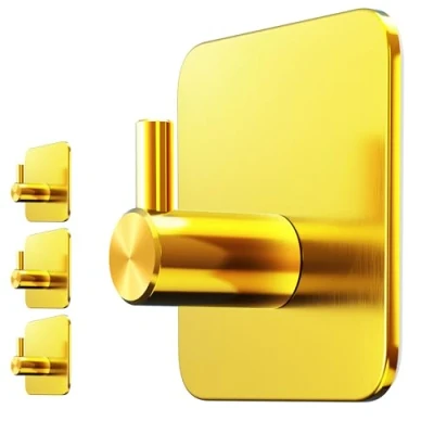 Abbildung von Menz Handtuchhalter ohne Bohren, 4 Haken im Set, golden Wasserfeste Klebehaken, Edelstahl Handtuchhaken für Bad, hochwertige selbstklebend, Badezimmer mit hoher Tragkraft