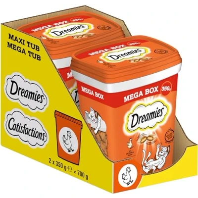Abbildung von Dreamies Katzensnacks mit Huhngeschmack, 2x350g Außen knusprige &amp; innen cremige Katzenleckerlis