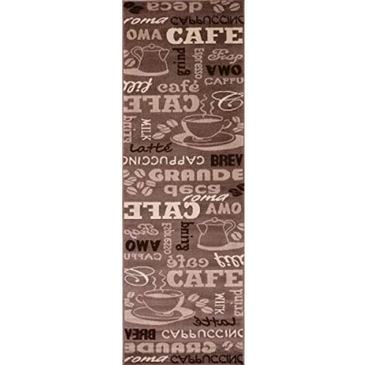 Abbildung von VIMODA Küchenteppich Teppichläufer Coffee Modern Kaffee Design in Braun Beige Teppich für Lounge oder Küche, Maße:80x250 cm
