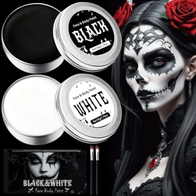 Abbildung von 100g Halloween Schminke Schwarz Weiß, Kinderschminke Karnevals Make up Set, Face Paint für Theaterschminke, Faschingsschminke Kinder Erwachsene Fasching SFX Makeup