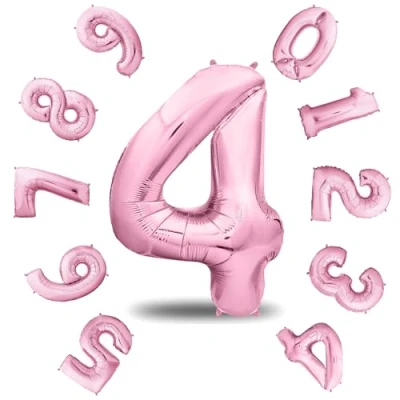Abbildung von envami® Geburtstagsdeko Mädchen 4 Jahre XXL Geburtstag Deko Rosa 101CM Luftballon 4. Zahlen Folienballon Helium