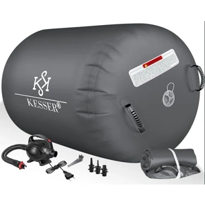Abbildung von KESSER® Aufblasbare Airrolle inkl. Tragetasche &amp; elektr. Luftpumpe Barrel Tumbling, Yoga, Fitnessmatte, Trainingshilfe, Turnmatte, Balance Trainer, Sportmatte, Gymnastikmatte, Workout