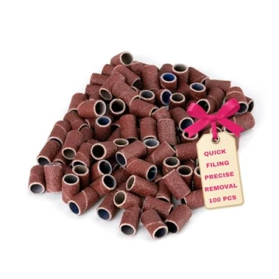 Abbildung von LALILL 100 Stk. Schleifkappen Körnung 240 Schleifhülsen Schleifbänder Drill Sanding Abrasive Caps Foot Care Bands Mandrell Nagelfräser Aufsatz für Maniküre Pediküre Nagelkunst Nagelpflege