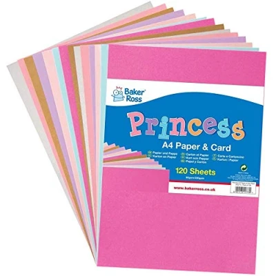 Abbildung von Baker Ross FE271 Prinzessinnen Papier und Karton, A4, 120 Stück, farbige Kunstbedarf für Kinder, Bastelarbeiten